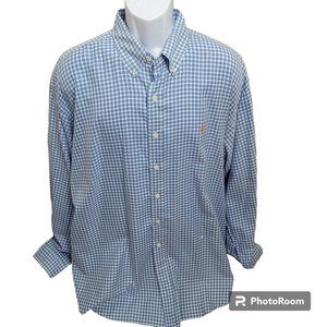 Ralph Lauren Button Down Shirt,Men XXL, Fine 2-Ply 100's Blue & White Check, GUC
